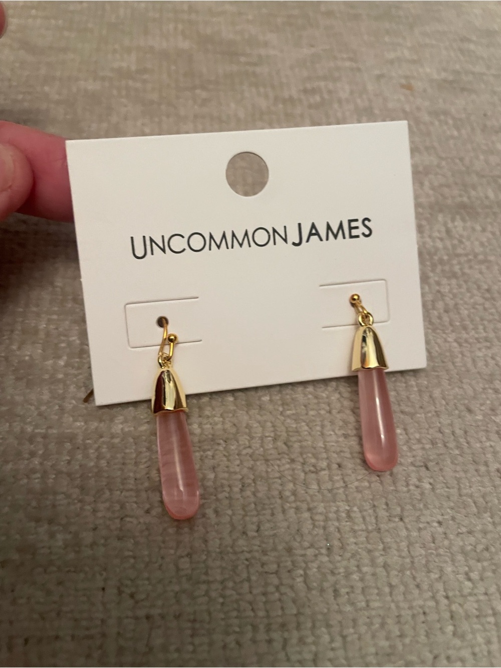 Uncommon James Rose Pink Glass Drop Earrings with Gold Caps